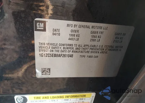 2010 Chevrolet Malibu Lt z USA, uszkodzony, nr VIN 1G1ZC5EB8AF261048